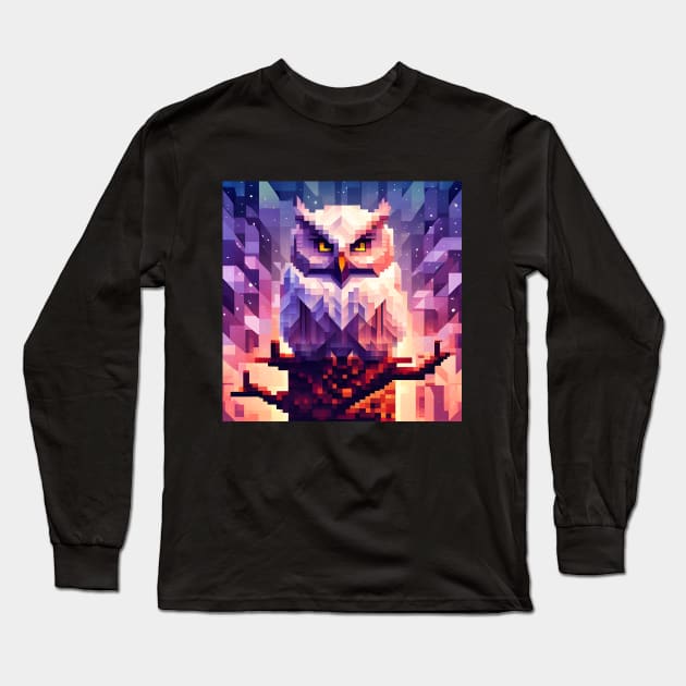 Pixel Owl on Tree Long Sleeve T-Shirt by SmartPufferFish